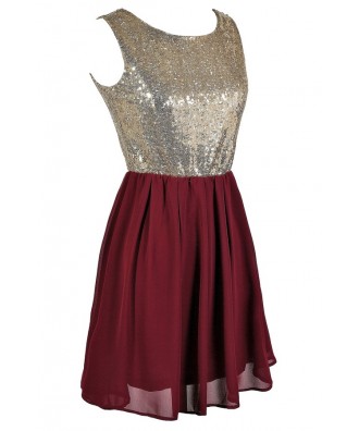 Red and Gold Sequin Dress, Burgundy Sequin Party Dress, Burgundy Gold ...