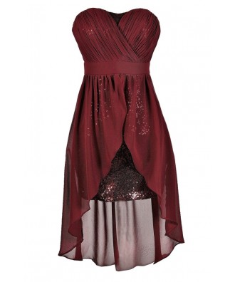 Burgundy Sequin Party Dress, Cute Burgundy Dress, Cute Red Dress ...