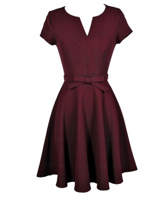 Cute Burgundy Dress, Burgundy Bow Dress, Burgundy A-Line Dress, Burgundy Capsleeve Dress, Burgundy Party Dress