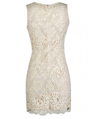 Beige Lace Pencil Dress, Ivory Lace Pencil Dress, Beige Crochet Lace ...