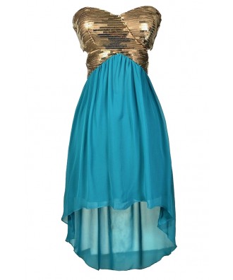 Teal and Gold Dress, Teal and Gold Cocktail Dress, Teal and Gold Prom Dress, Teal and Gold High Low Dress, Green and Gold Dress, Green and Gold Party Dress, Cute Mermaid Dress