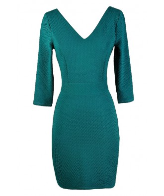 Cute Teal Dress, Teal Bodycon Dress, Fitted Teal Dress, Teal Party Dress, Teal Cocktail Dress, Teal Three Quarter Sleeve Dress, Aqua Fitted Dress, Aqua Party Dress, Aqua Cocktail Dress