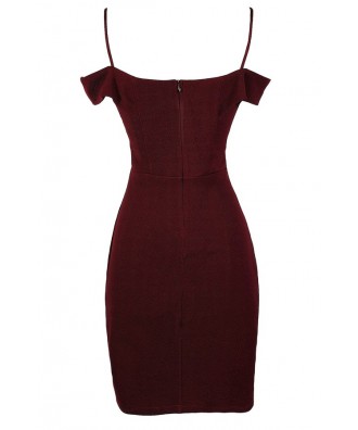 Burgundy Off Shoulder Dress, Burgundy Off Shoulder Pencil Dress, Red ...