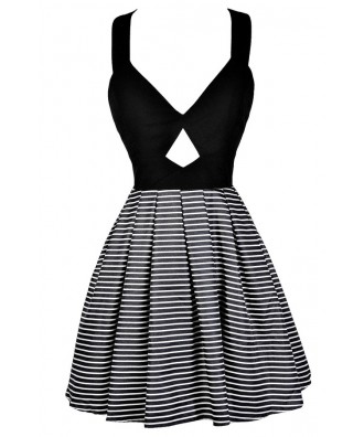 Black and White Stripe Party Dress, Bow Back Party Dress, Black and Ivory Stripe Bow Party Dress, Cute Black and White Party Dress