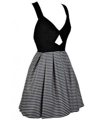 Black and White Stripe Dress, Stripe A-Line Dress, Bow Stripe Dress ...