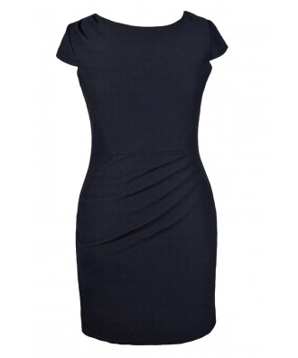 Cute Plus Size Dress, Plus Size Pencil Dress, Plus Size Navy Pencil Dress, Plus Size Work Dress, Plus Size Capsleeve Pencil Dress