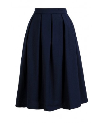 Navy A-Line Skirt, Navy Pleated Skirt, Navy High Waisted A-Line Skirt, Cute Work Skirt, Navy Work Skirt