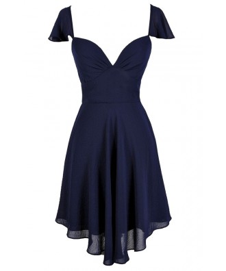 Cute Navy Dress, Navy Party Dress, Navy Cocktail Dress, Navy Bridesmaid Dress, Navy Flutter Sleeve Dress, Navy Summer Dress, Navy Chiffon Dress