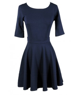 Cute Navy Dress, Navy A-Line Dress, Navy Party Dress, Navy Cocktail Dress, Navy Three Quarter Sleeve A-Line Dress, Blue Party Dress, Blue A-Line Dress