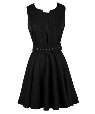 Cute Black Dress, Little Black Dress, Black Belted Dress, Black Belted A-Line Dress, Black Work Dress, Black Party Dress