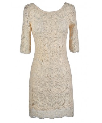 Cute Beige Dress, Beige Lace Dress, Beige Lace Rehearsal Dinner Dress, Beige Lace Bridal Shower Dress, Beige Lace Sheath Dress, Cute Rehearsal Dinner Dress, Cute Bridal Shower Dress