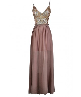 Pink and Gold Sequin Dress, Pink and Gold Sequin Maxi Dress, Pink and Gold Open Back Maxi Dress, Pink and Gold Sequin Prom Dress, Dusty Pink and Gold Open Back Dress