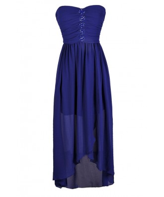 Blue High Low Dress, Royal Blue Prom Dress, Royal Blue Chiffon Dress ...