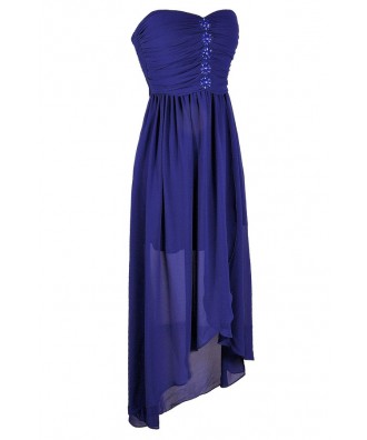 Blue High Low Dress, Royal Blue Prom Dress, Royal Blue Chiffon Dress ...