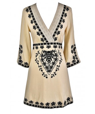 Black and Beige Caftan, Cute Summer Dress, Black and Beige Embroidered Dress, Cute Coverup, Swimwear Coverup, Cute Caftan Dress