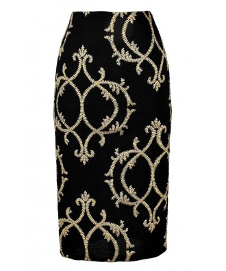 Black and Gold Pencil Skirt, Cute Black and Gold Skirt, Pattern Pencil Skirt