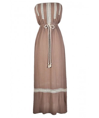 Cute Maxi Dress, Cute Summer Dress, Bohemian Maxi Dress, Hippie Maxi Dress, Taupe and Ivory Maxi Dress, Mocha and Ivory Maxi Dress, Cute Summer Dress