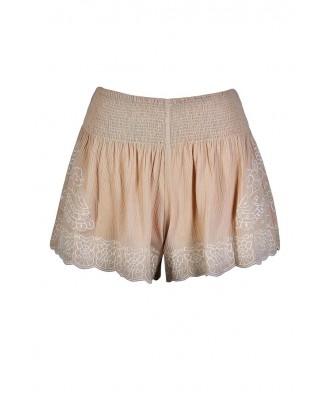 Cute Beige Shorts, Beige Embroidered Shorts, Beige and Ivory Shorts, Cute Summer Shorts, Cute Beige Shorts