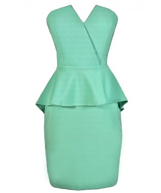 Cute Mint Dress, Mint Peplum Dress, Strapless Mint Dress, Mint Party Dress, Mint Cocktail Dress