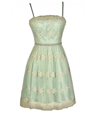 Cute Mint Dress, Mint A-Line Dress, Mint Embroidered Dress, Mint Bridesmaid Dress, Mint Party Dress