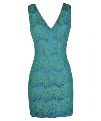 Blue and Green Lace Dress, Cute Blue and Mint Dress, Blue and Green ...