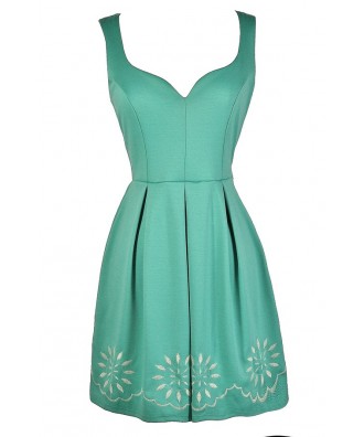 Cute Mint Dress, Mint Party Dress, Mint A-Line Dress, Mint Embroidered Dress, Cute Summer Dress, Mint Summer Dress, Mint Bridesmaid Dress