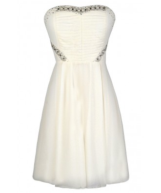 Ivory Party Dress, Ivory Cocktail Dress, Beaded Ivory Dress, Embellished Ivory Dress, Ivory Chiffon Dress, Ivory Rehearsal Dinner Dress, Ivory Bridal Shower Dress, Cute Rehearsal Dinner Dress, Cute Bridal Shower Dress, Ivory Beaded Dress