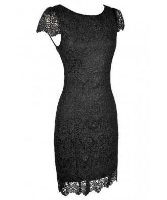 Cute Black Dress, Black Lace Dress, Black Lace Capsleeve Pencil Dress ...