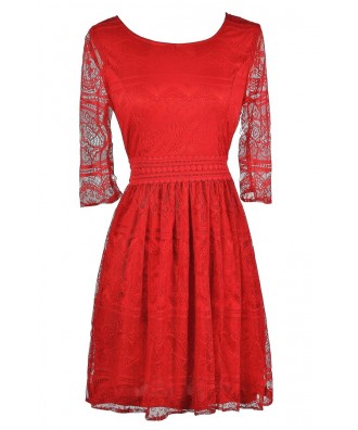 Cute Red Dress, Red Lace Dress, Red Lace Party Dress, Red Lace Cocktail Dress, Red Lace Summer Dress, Red Lace A-Line Dress