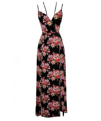 Cute Maxi Dress, Floral Maxi Dress, Cute Summer Dress, Red and Black Floral Dress, Red and Black Floral Print Maxi Dress, Cute 90s Dress, 90s Maxi Dress