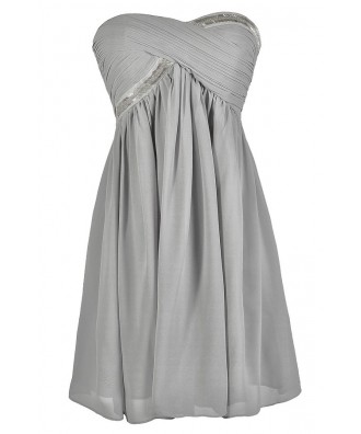 Cute Grey Dress, Grey Bridesmaid Dress, Grey Chiffon Dress, Grey Party Dress, Grey Cocktail Dress, Grey Beaded Dress, Grey Embellished Dress