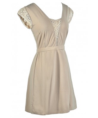 Taupe A-Line Dress, Beige A-Line Dress, Taupe Party Dress, Beige Party ...