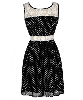 Cute Polka Dot Dress, Black and White Polka Dot Dress, Polka Dot Summer Dress, Black and Ivory Polka Dot Lace Dress, Polka Dot A-Line Dress, Polka Dot Party Dress