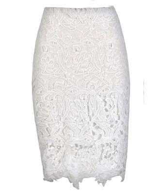 White Lace Pencil Skirt, Lace Pencil Skirt, Ivory Lace Pencil Skirt ...