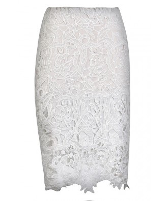 White Lace Pencil Skirt, Lace Pencil Skirt, Ivory Lace Pencil Skirt ...