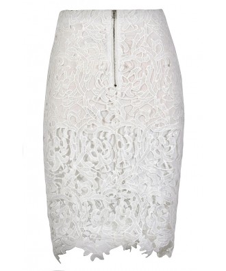 White Lace Pencil Skirt, Lace Pencil Skirt, Ivory Lace Pencil Skirt ...