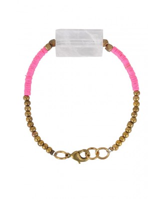 Hot Pink Bracelet, Pink and Gold Bracelet, Clear Bead Bracelet, Cute Jewelry, Cute Bracelet, Boho Jewelry