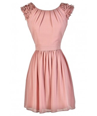 Cute Pink Dress, Blush Pink Dress, Pink Bridesmaid Dress, Pink Flower Shoulder Dress, Embellished Shoulder Dress, Pink Cocktail Dress, Pink Party Dress, Pink Summer Dress, Pink A-Line Dress
