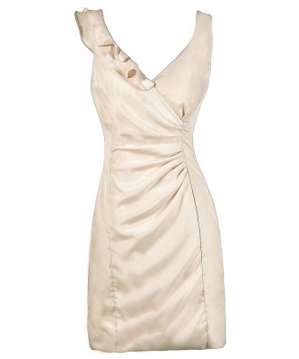 Cute Beige Dress, Beige Summer Dress, Beige Ruffle Dress, Beige Pencil Dress, Fitted Beige Dress