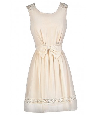 Cute Beige Dress, Beige Bow Dress, Beige A-Line Dress, Beige Summer Dress, Beige Party Dress, Cute Beige Dress