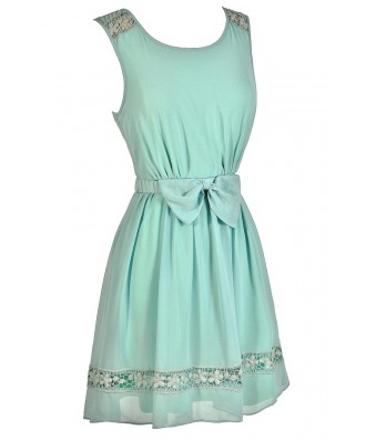 Mint Bow Dress, Mint A-Line Dress, Cute Mint Dress, Mint Party Dress ...