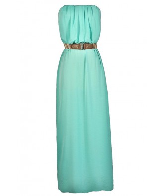 Cute Mint Dress, Mint Maxi Dress, Summer Maxi Dress, Cute Mint Maxi Dress, Belted Maxi Dress, Strapless Mint Maxi Dress