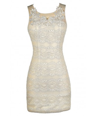 Beige Lace Dress, Beige Lace Bodycon Dress, Fitted Beige Dress, Fitted Lace Dress, Cute Beige Party Dress, Beige Bodycon Dress