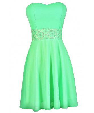 Bright Green Dress, Neon Green Dress, Green Party Dress, Green Summer Dress, Green Cocktail Dress, Neon Green A-Line Dress, Bright Green Strapless Dress