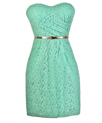 Mint Lace Bridesmaid Dress, Mint Lace Dress, Mint Lace Cocktail Dress, Mint Lace Party Dress, Mint Lace Belted Dress, Strapless Mint Dress, Mint Summer Dress