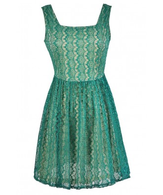 Turquoise Lace Dress, Teal Lace Dress, Green Lace A-Line Dress, Cute Lace Dress, Green Lace Summer Dress, Lace A-Line Dress, Lace Party Dress, Teal and Beige Lace Dress