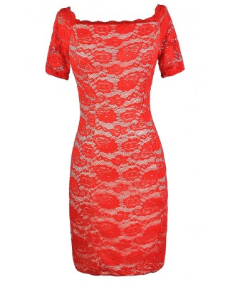 Red Lace Dress, Red Orange Lace Dress, Cute Red Lace Dress, Red Lace Off Shoulder Dress, Red Lace Pencil Dress, Red Lace Bodycon Dress, Red Lace Fitted Dress