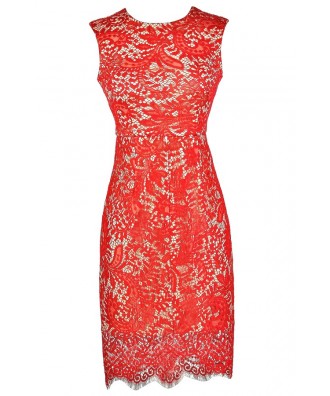 Red Lace Dress, Cute Red Dress, Red Lace Party Dress, Red Lace Bridesmaid Dress, Red Lace High Low Dress, Red Lace Sheath Dress