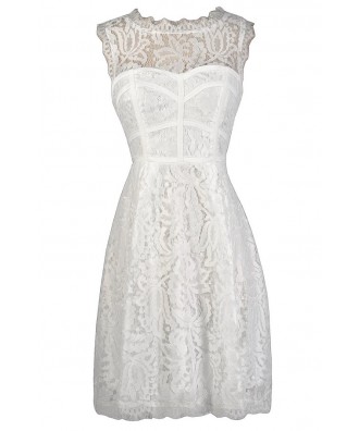 White Lace Dress, White Lace A-Line Dress, White Lace Party Dress, White Lace Rehearsal Dinner Dress, White Lace Bridal Shower Dress, White Lace Party Dress