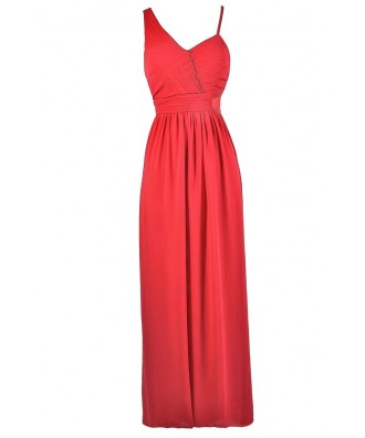 Coral Pink Maxi Dress, Coral Pink Formal Dress, Coral Pink Prom Dress ...